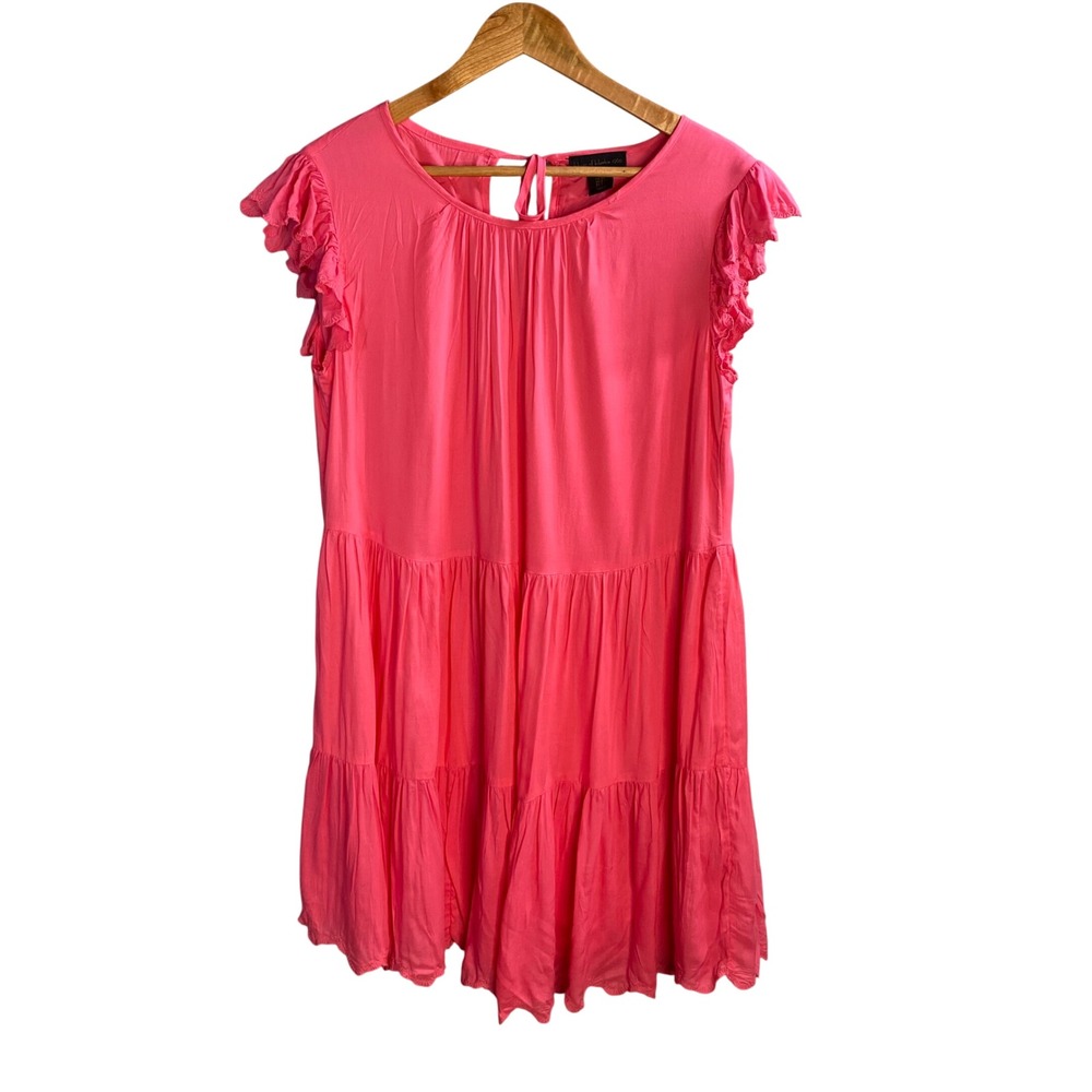 House of Harlow 1960‎ Babydoll Mini Dress Small Embroidered Hot Pink Tiered Boho